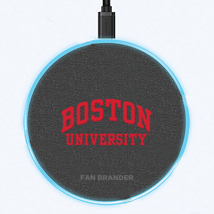 Fan Brander Grey 15W Wireless Charger with Boston University Primary Logo