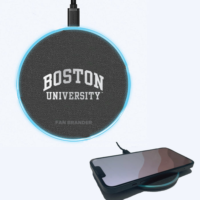 Fan Brander Grey 15W Wireless Charger with Boston University Etched Primary Logo