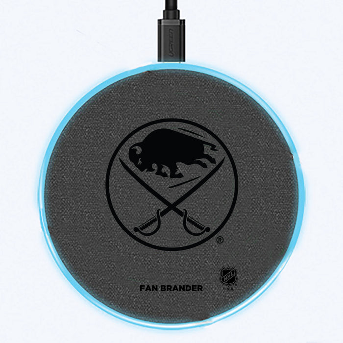 Fan Brander Grey 15W Wireless Charger with Buffalo Sabres laser etched Primary Logo