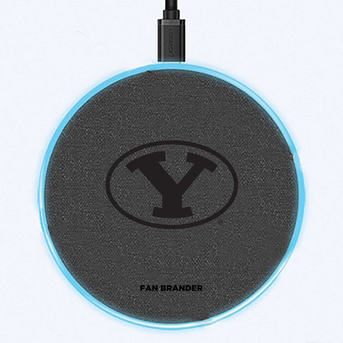 Fan Brander Grey 15W Wireless Charger with Brigham Young Cougars laser etched Primary Logo