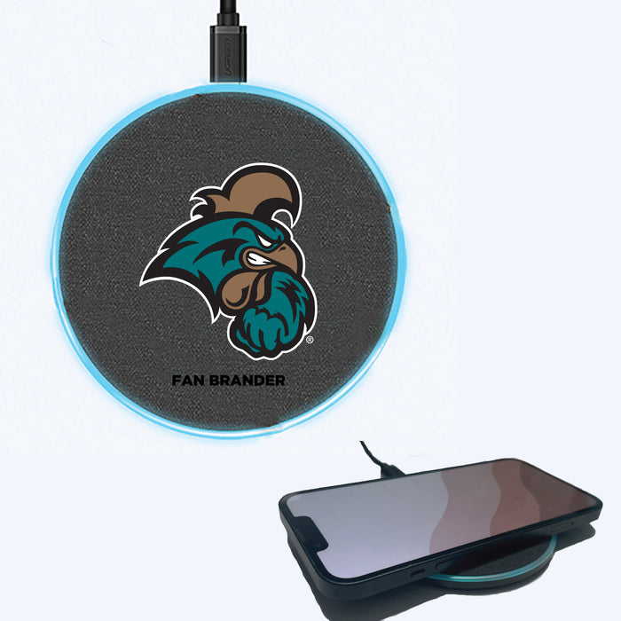 Fan Brander Grey 15W Wireless Charger with Coastal Carolina Univ Chanticleers Primary Logo