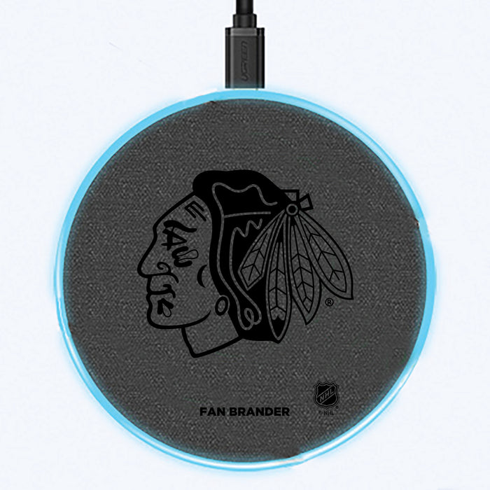 Fan Brander Grey 15W Wireless Charger with Chicago Blackhawks laser etched Primary Logo