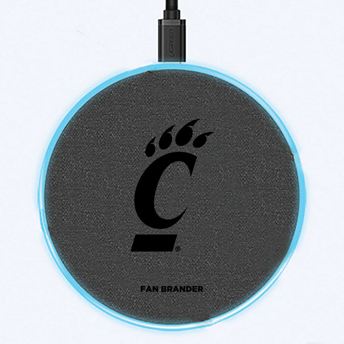Fan Brander Grey 15W Wireless Charger with Cincinnati Bearcats laser etched Primary Logo