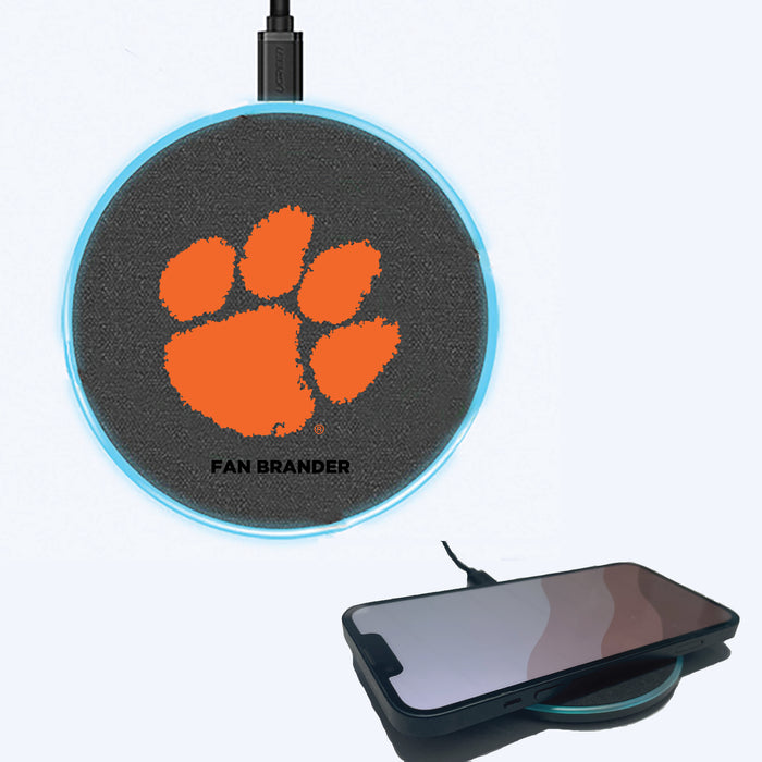 Fan Brander Grey 15W Wireless Charger with Clemson Tigers Primary Logo