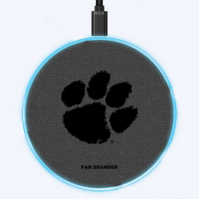 Fan Brander Grey 15W Wireless Charger with Clemson Tigers laser etched Primary Logo