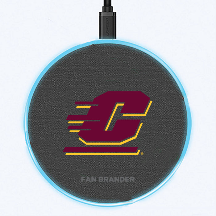Fan Brander Grey 15W Wireless Charger with Central Michigan Chippewas Primary Logo