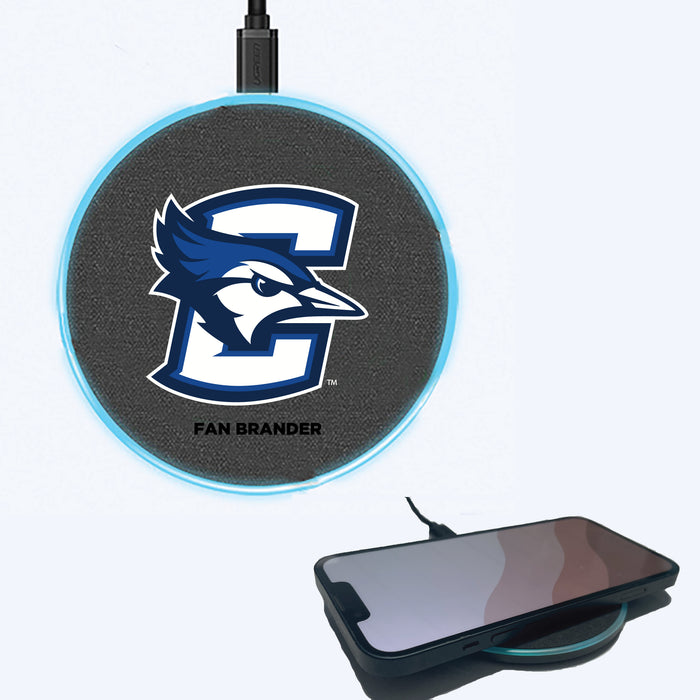 Fan Brander Grey 15W Wireless Charger with Creighton University Bluejays Primary Logo