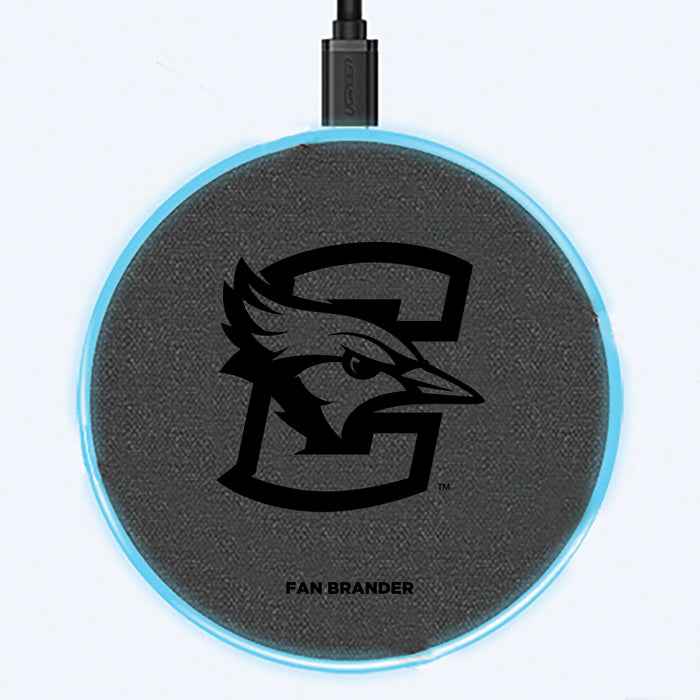 Fan Brander Grey 15W Wireless Charger with Creighton University Bluejays laser etched Primary Logo