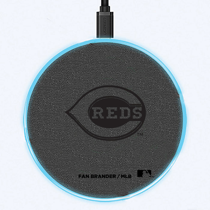 Fan Brander Grey 15W Wireless Charger with Cincinnati Reds laser etched Primary Logo