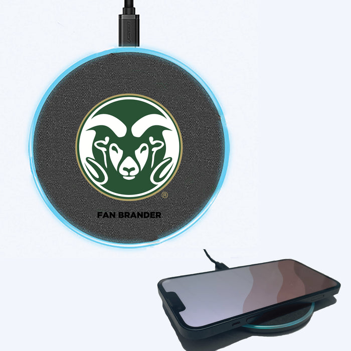 Fan Brander Grey 15W Wireless Charger with Colorado State Rams Primary Logo