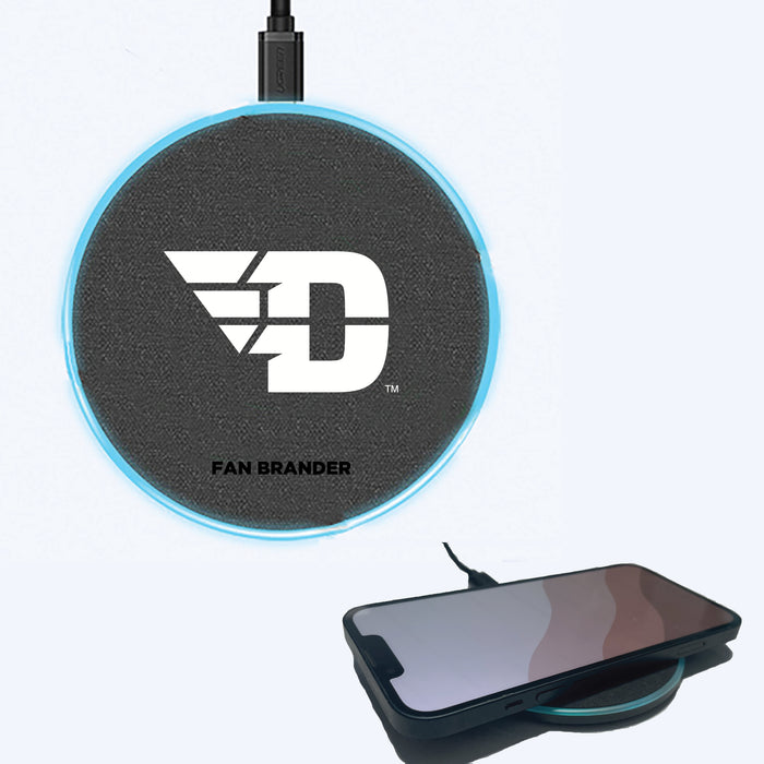 Fan Brander Grey 15W Wireless Charger with Dayton Flyers Primary Logo