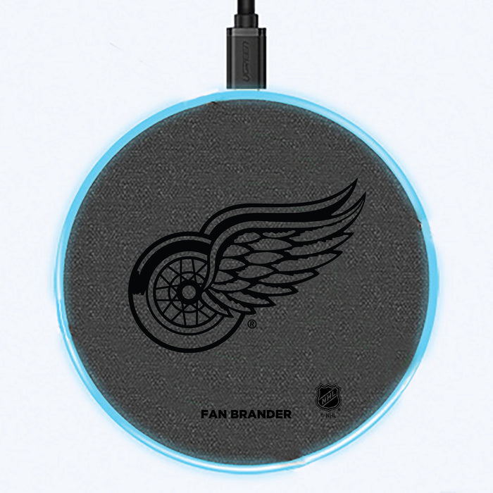 Fan Brander Grey 15W Wireless Charger with Detroit Red Wings laser etched Primary Logo