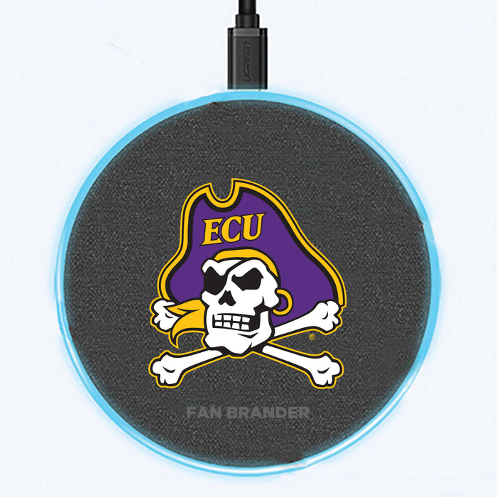Fan Brander Grey 15W Wireless Charger with East Carolina Pirates Primary Logo