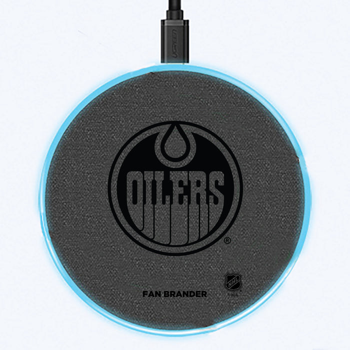 Fan Brander Grey 15W Wireless Charger with Edmonton Oilers laser etched Primary Logo