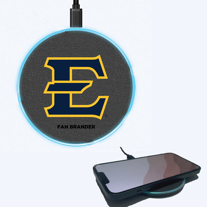 Fan Brander Grey 15W Wireless Charger with Eastern Tennessee State Buccaneers Primary Logo