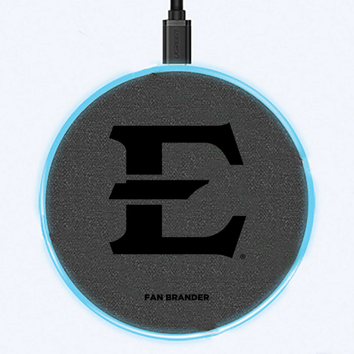 Fan Brander Grey 15W Wireless Charger with Eastern Tennessee State Buccaneers laser etched Primary Logo