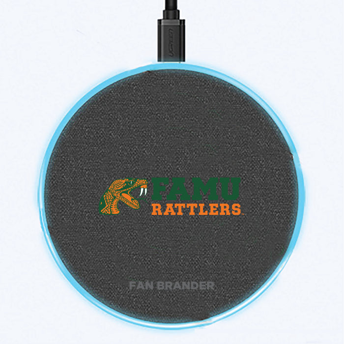 Fan Brander Grey 15W Wireless Charger with Florida A&M Rattlers Primary Logo