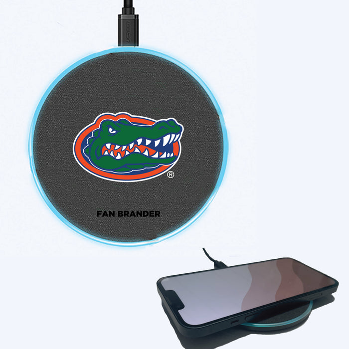 Fan Brander Grey 15W Wireless Charger with Florida Gators Primary Logo