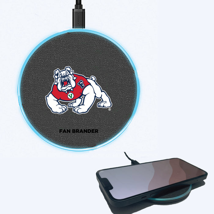 Fan Brander Grey 15W Wireless Charger with Fresno State Bulldogs Primary Logo