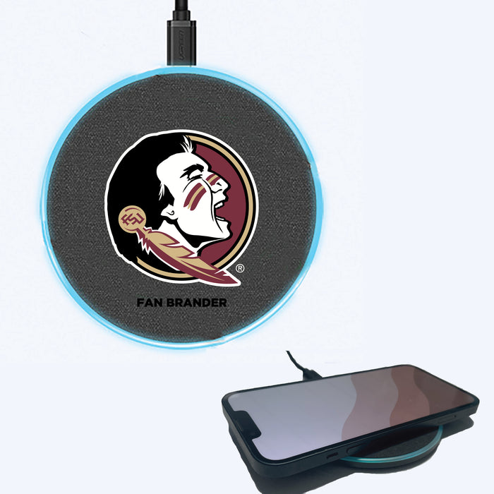 Fan Brander Grey 15W Wireless Charger with Florida State Seminoles Primary Logo