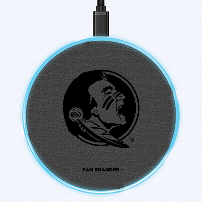Fan Brander Grey 15W Wireless Charger with Florida State Seminoles laser etched Primary Logo