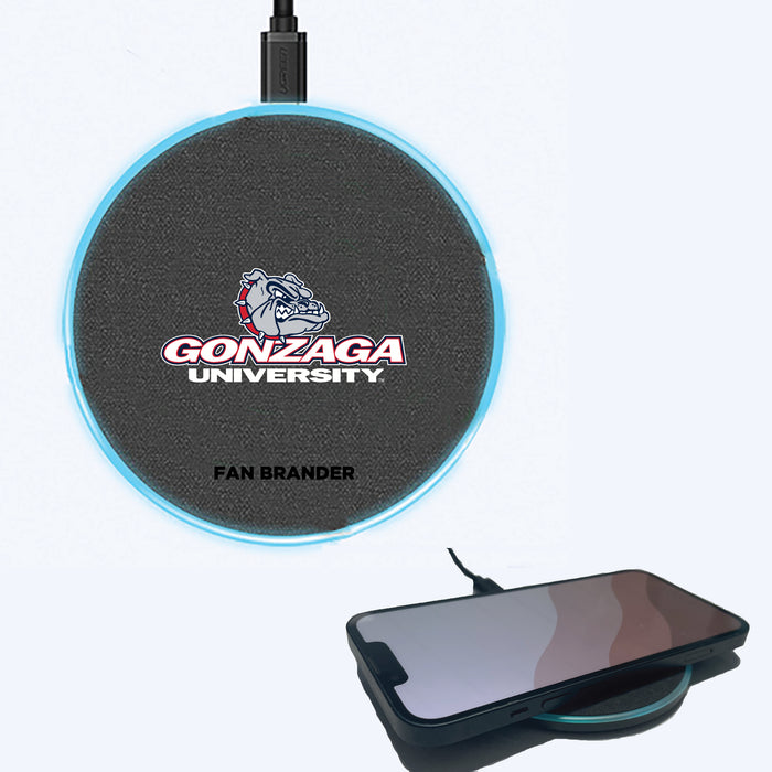 Fan Brander Grey 15W Wireless Charger with Gonzaga Bulldogs Primary Logo