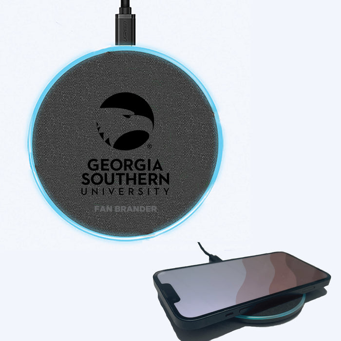 Fan Brander Grey 15W Wireless Charger with Georgia Southern Eagles laser etched Primary Logo
