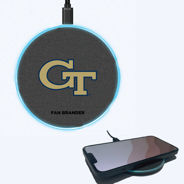 Fan Brander Grey 15W Wireless Charger with Georgia Tech Yellow Jackets Primary Logo