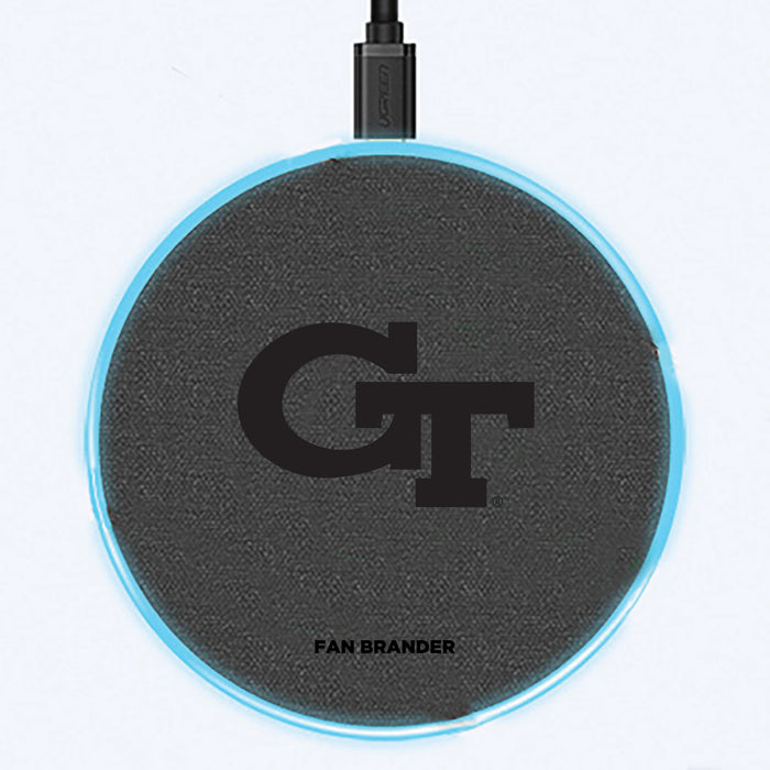 Fan Brander Grey 15W Wireless Charger with Georgia Tech Yellow Jackets laser etched Primary Logo