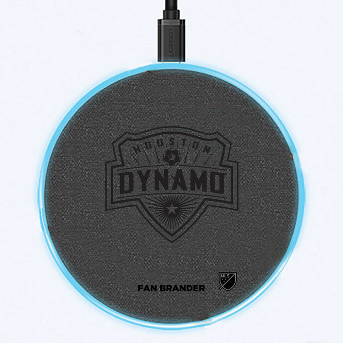 Fan Brander Grey 15W Wireless Charger with Houston Dynamo laser etched Primary Logo