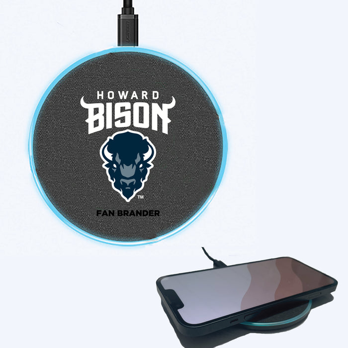 Fan Brander Grey 15W Wireless Charger with Howard Bison Primary Logo
