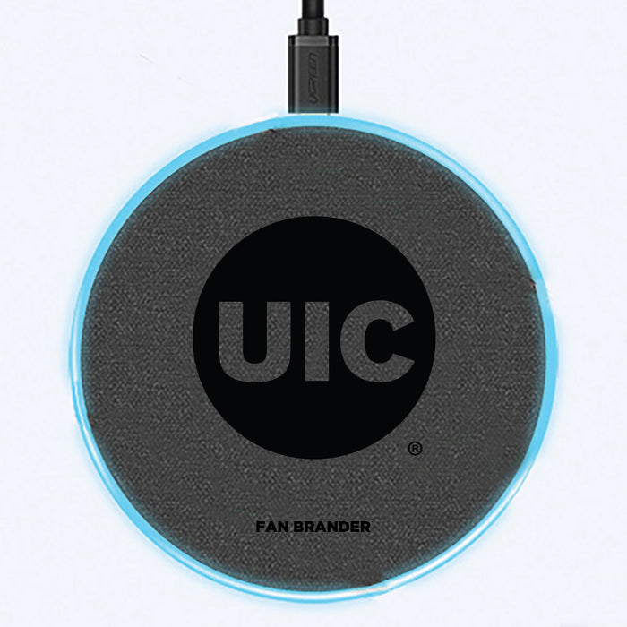 Fan Brander Grey 15W Wireless Charger with Illinois @ Chicago Flames laser etched Primary Logo