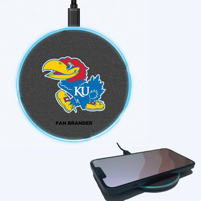 Fan Brander Grey 15W Wireless Charger with Kansas Jayhawks Primary Logo