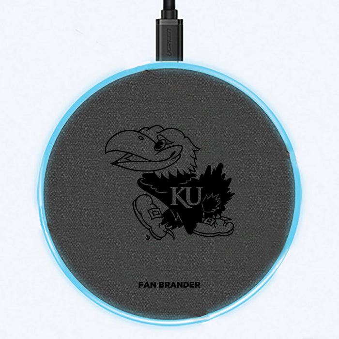 Fan Brander Grey 15W Wireless Charger with Kansas Jayhawks laser etched Primary Logo