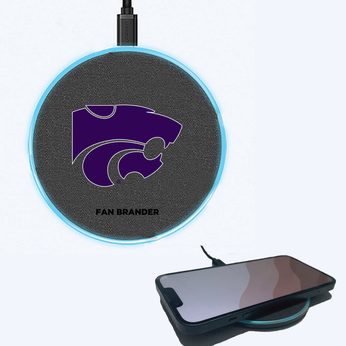 Fan Brander Grey 15W Wireless Charger with Kansas State Wildcats Primary Logo