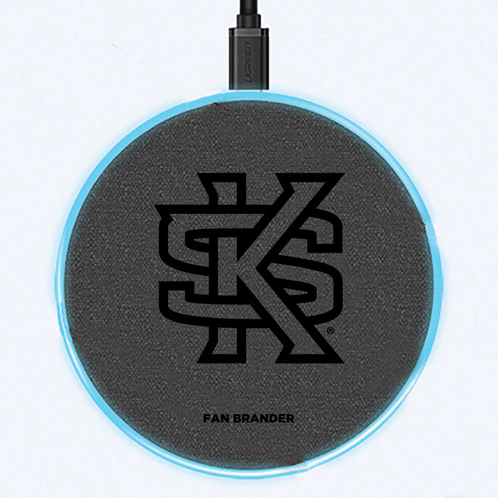Fan Brander Grey 15W Wireless Charger with Kennesaw State Owls laser etched Primary Logo