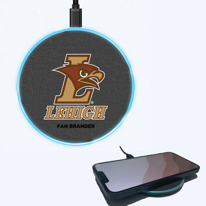 Fan Brander Grey 15W Wireless Charger with Lehigh Mountain Hawks Primary Logo