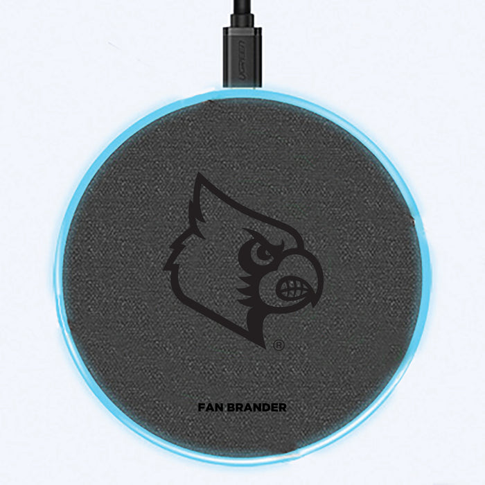 Fan Brander Grey 15W Wireless Charger with Louisville Cardinals Primary Logo