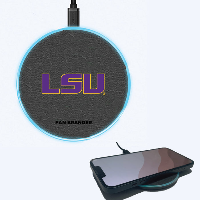 Fan Brander Grey 15W Wireless Charger with LSU Tigers Primary Logo