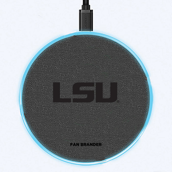 Fan Brander Grey 15W Wireless Charger with LSU Tigers laser etched Primary Logo