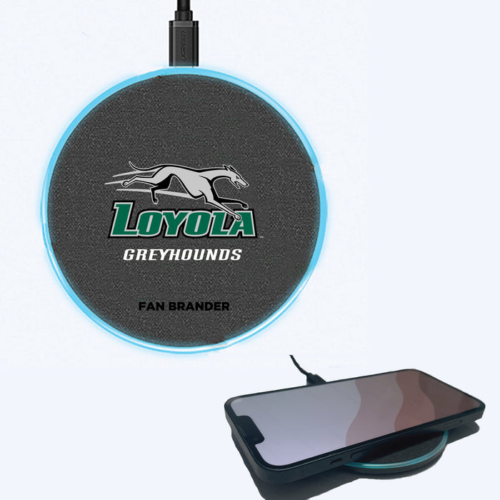 Fan Brander Grey 15W Wireless Charger with Loyola Univ Of Maryland Hounds Primary Logo