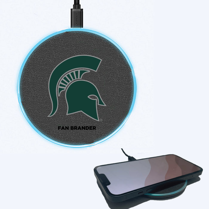 Fan Brander Grey 15W Wireless Charger with Michigan State Spartans Primary Logo