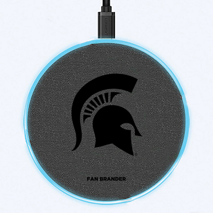 Fan Brander Grey 15W Wireless Charger with Michigan State Spartans laser etched Primary Logo