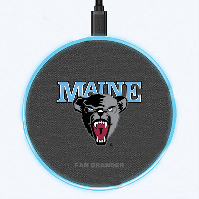 Fan Brander Grey 15W Wireless Charger with Maine Black Bears Primary Logo