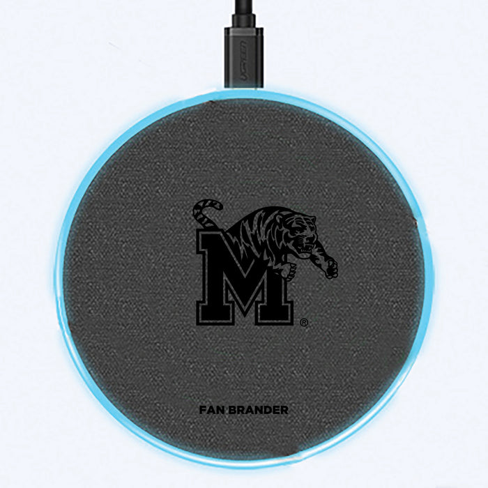 Fan Brander Grey 15W Wireless Charger with Memphis Tigers laser etched Primary Logo