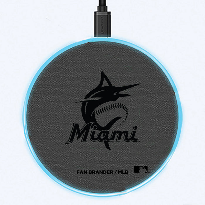 Fan Brander Grey 15W Wireless Charger with Miami Marlins laser etched Primary Logo