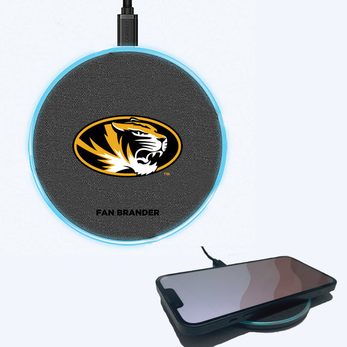 Fan Brander Grey 15W Wireless Charger with Missouri Tigers Primary Logo
