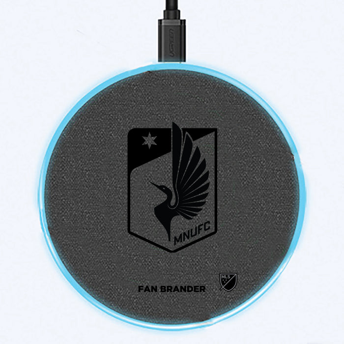 Fan Brander Grey 15W Wireless Charger with Minnesota United FC laser etched Primary Logo