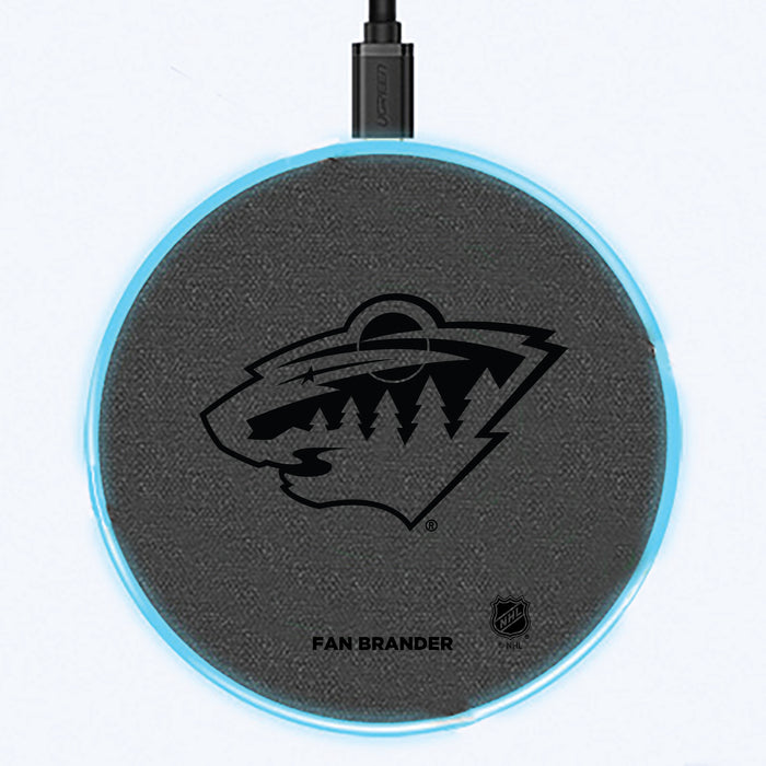 Fan Brander Grey 15W Wireless Charger with Minnesota Wild laser etched Primary Logo