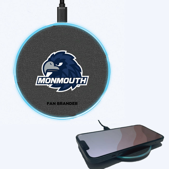 Fan Brander Grey 15W Wireless Charger with Monmouth Hawks Primary Logo